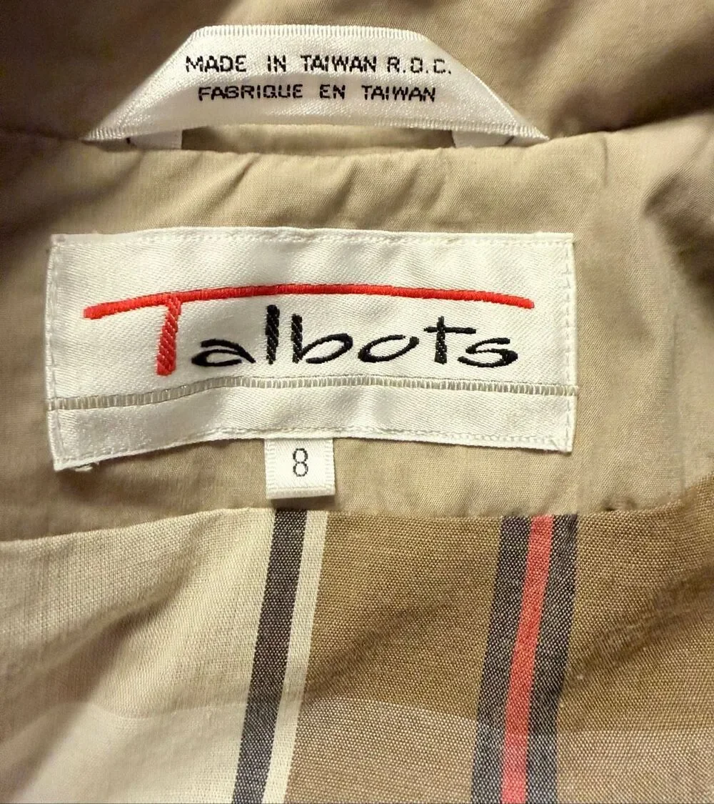 Talbots Double Breasted Trench Coat Lined Sz. 8. Timeless Classic Iconic